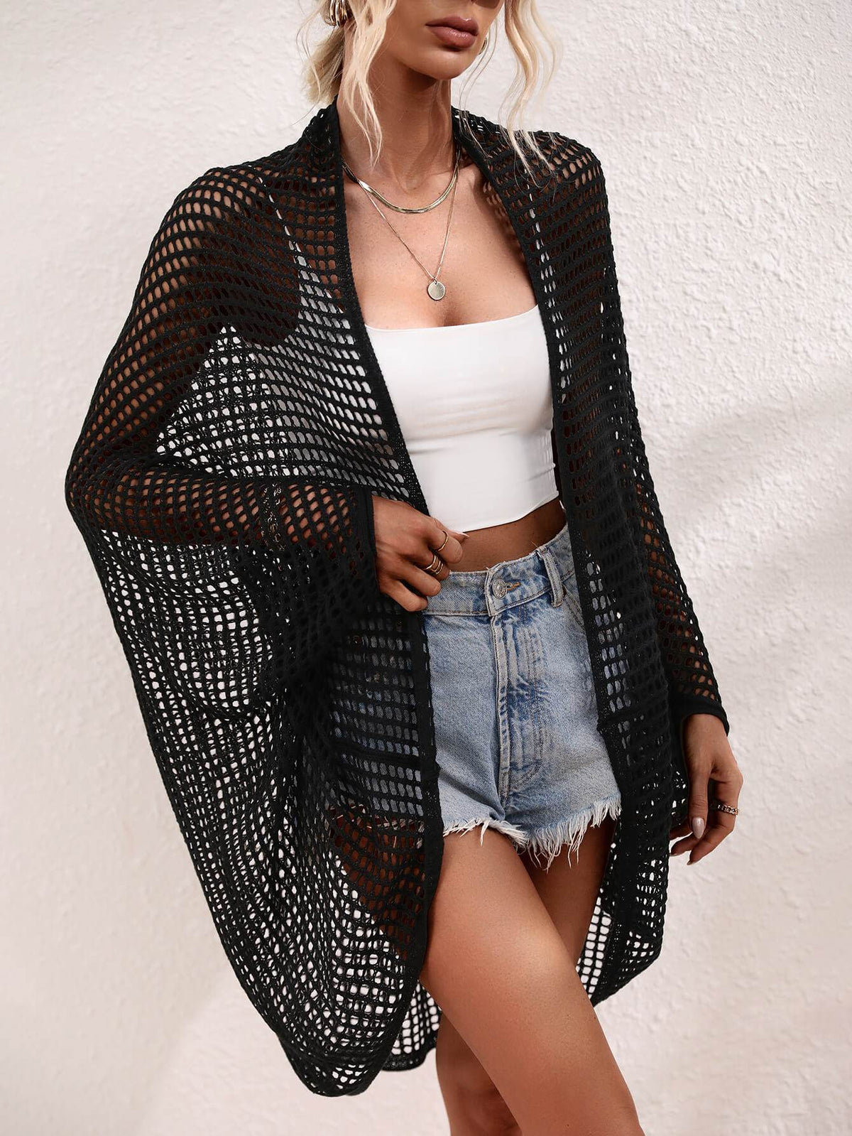 Openwork Open Front Longline Cover Up-3