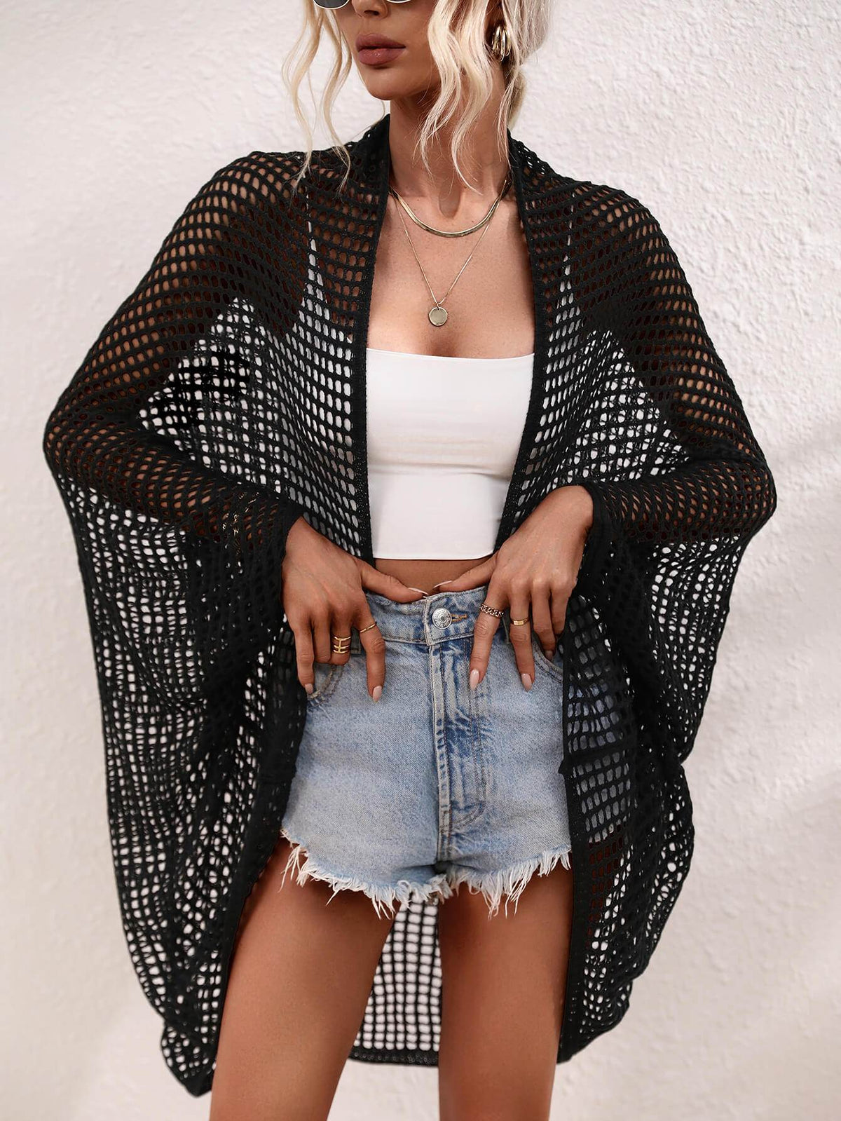 Openwork Open Front Longline Cover Up-2