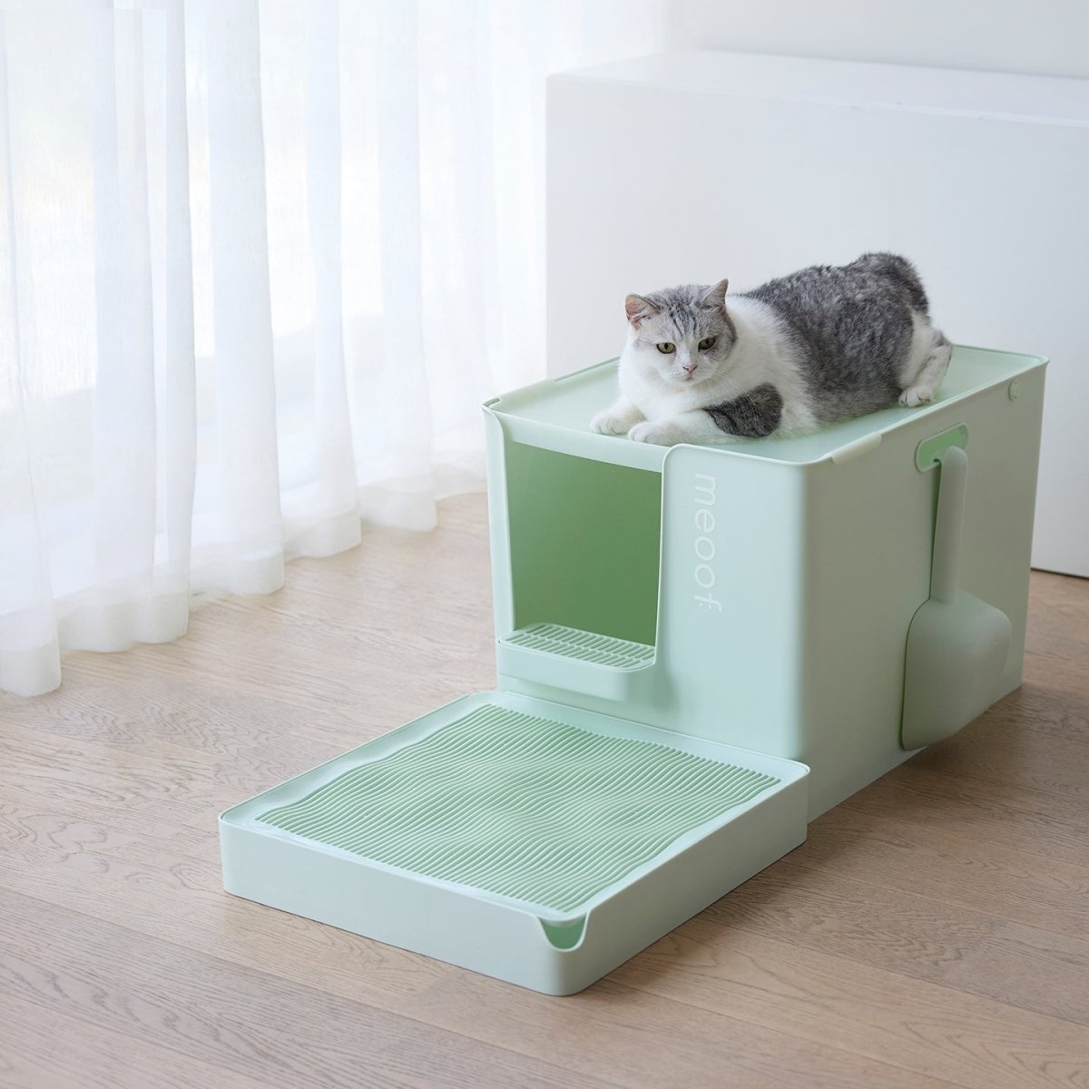 Extra Large Semi-Enclosed Cat Litter Box with Step & Scoop Set-6